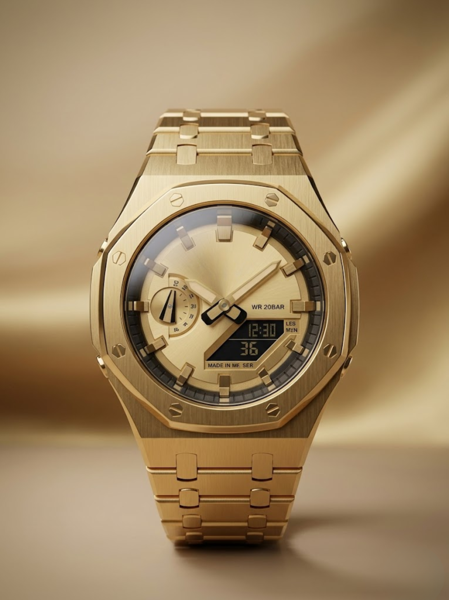 G-S Rugged Golden Tactical Watch with Advanced World Time Functionality