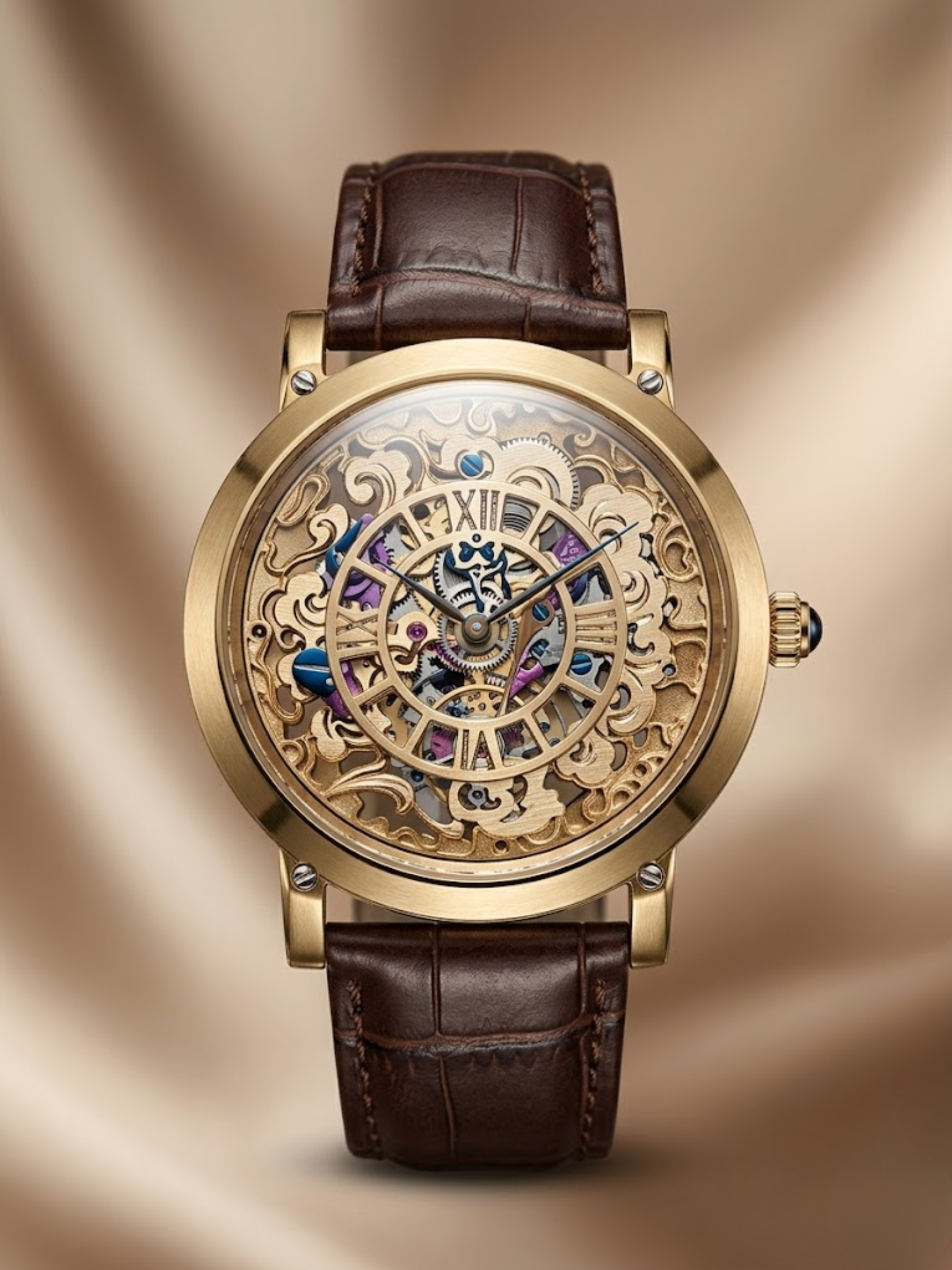 Dragon Engraved Transparent Dial Watch