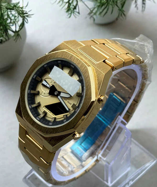 G-S Rugged Golden Tactical Watch with Advanced World Time Functionality