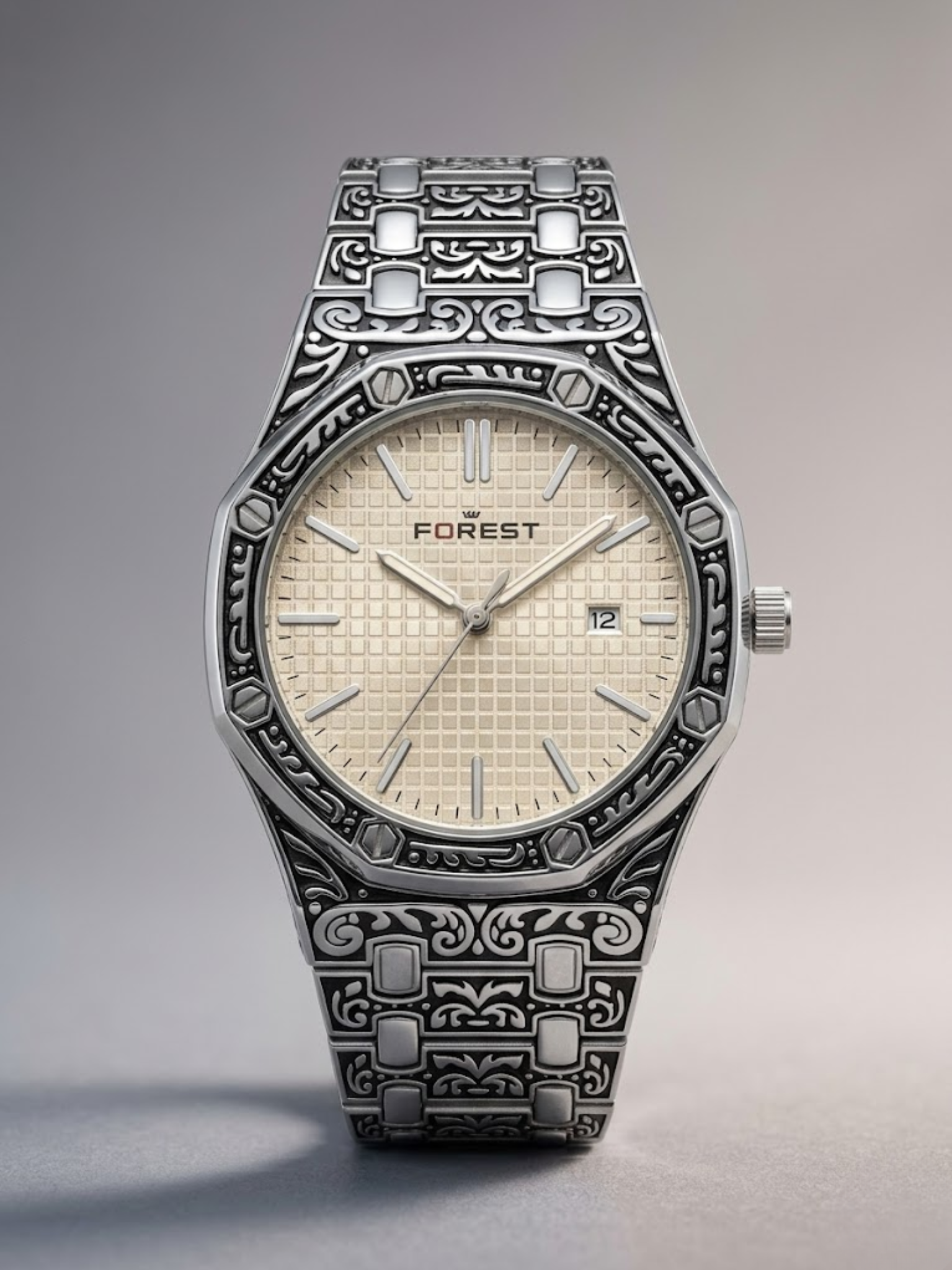 Forest Luxury Engraved Silver Watch – A Timeless Masterpiece